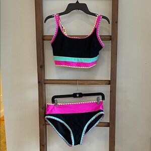 Black Bikini with Pink and Aqua Accents